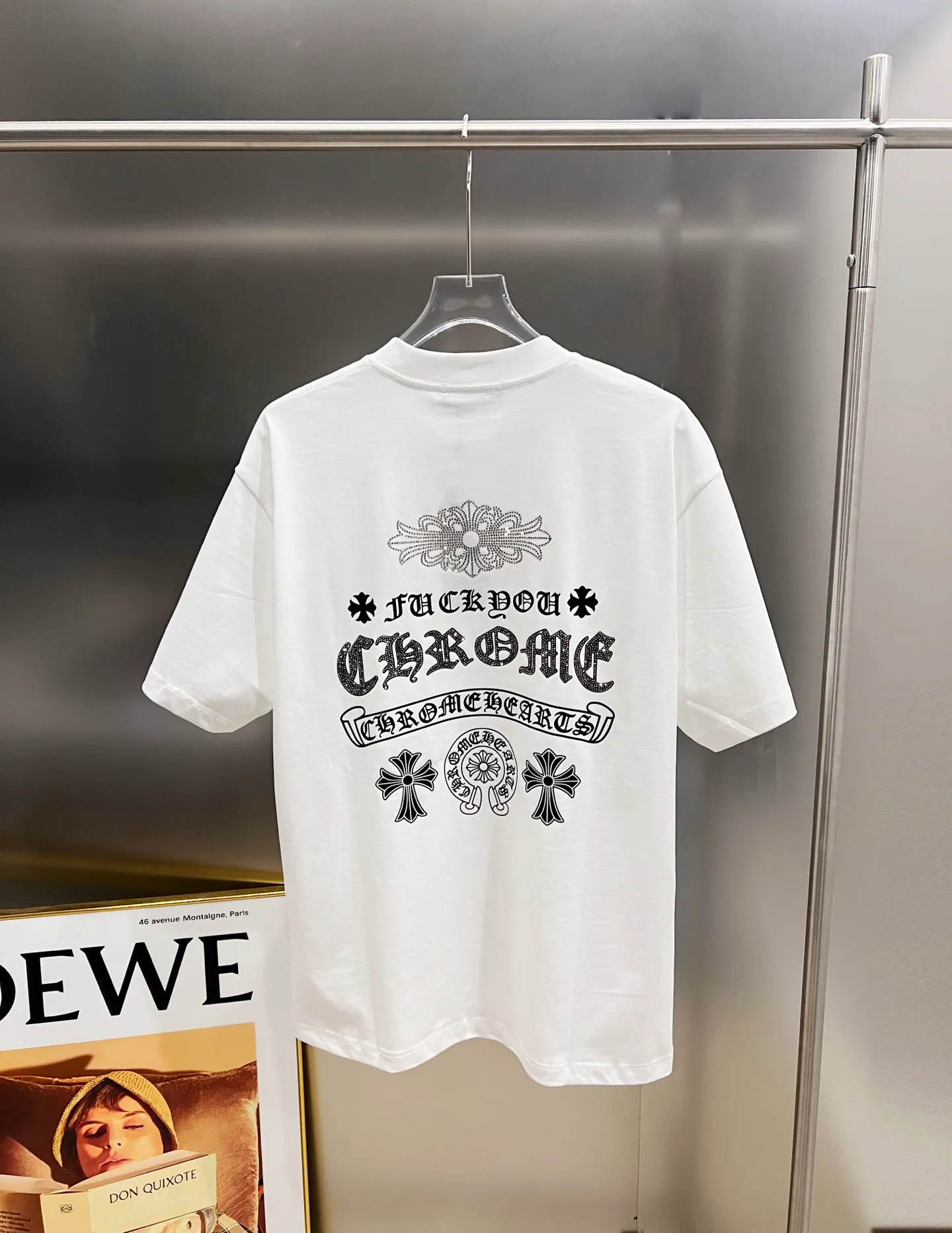 🅿️190 CH Crowe 2025 autumn and winter new short-sleeved T-shirt, cross foam technology + Middle Eastern Australian diamond design technology, the real thing is great🔥Same style for men and women, loose version, size S M L XL XXL five sizes black white